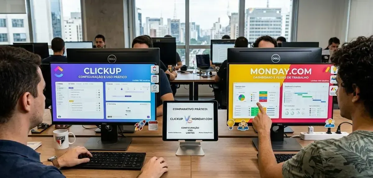 Comparativo prático: ClickUp vs. monday.com – configuração, uso e limites